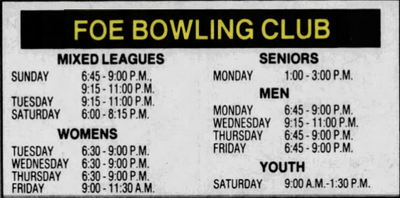 FOE Bowling Club - Aug 20 1994 Ad (newer photo)